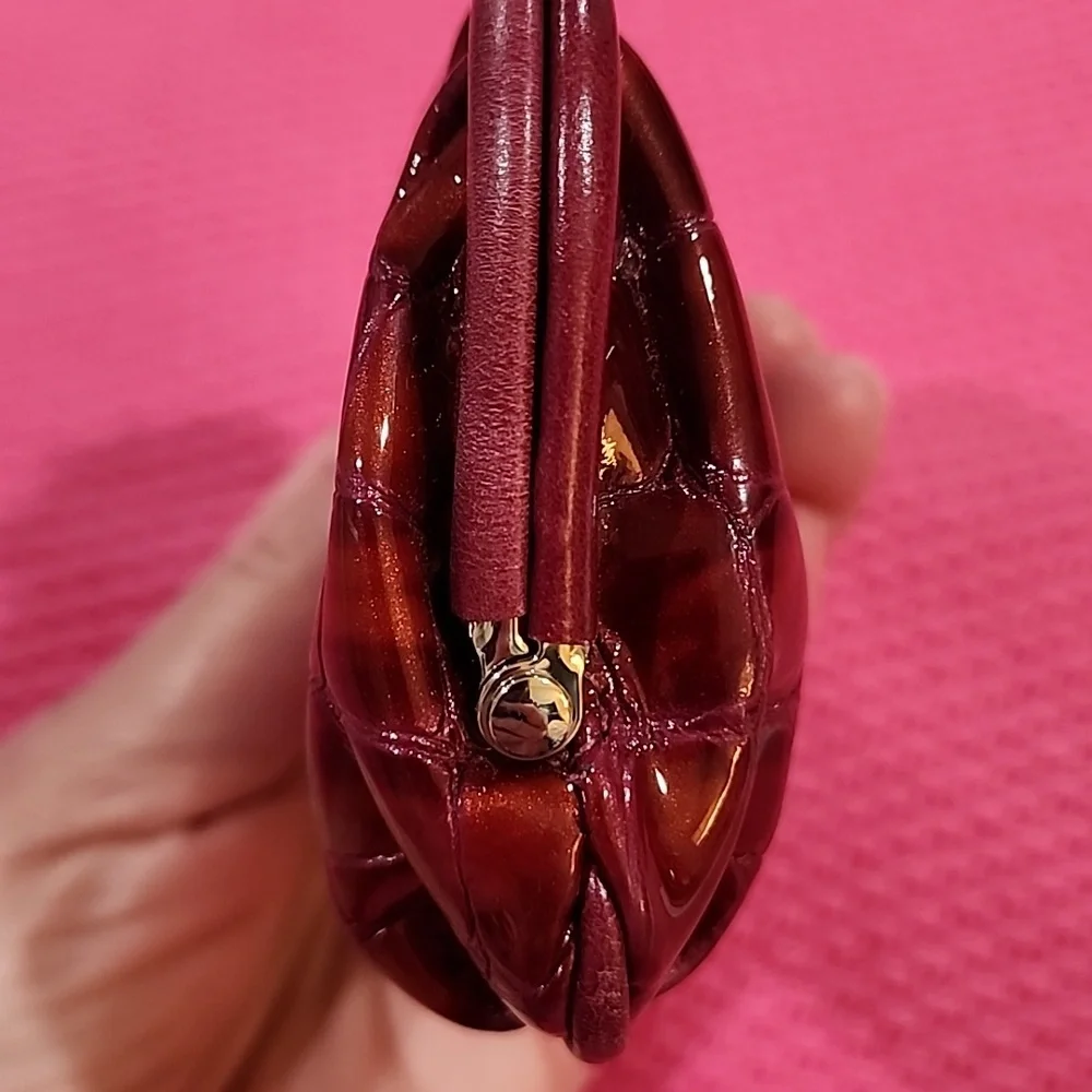 Brighton Crystal Kiss Lock Burgundy Croc Embossed Patent Leather Coin Purse